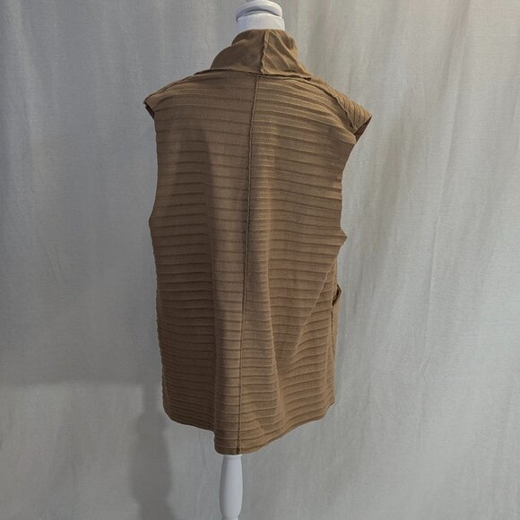 NWT Le Moda Size *S-L Camel Colored Sleeveless Open Cardigan Asymmetrical - Picture 2 of 16